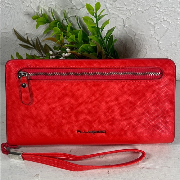 Baellerry Wallet w Wrist Strap Bright Red Vegan Leather Bright Colored Wallet - Picture 1 of 16